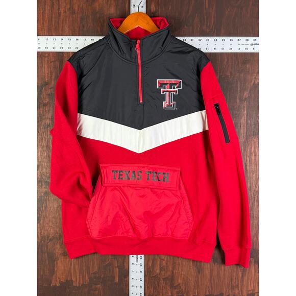 Texas Tech Red Raiders E5 1/4 Zip Fleece Pullover Jacket Red Black Men LargeNCAA - Picture 2 of 8
